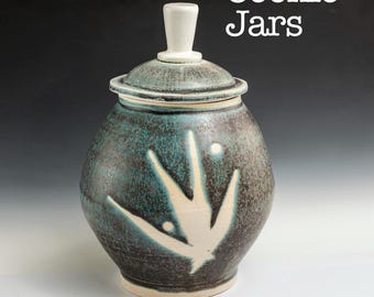 Cookie Jar - Creative brush stroke. Beautiful blend of Turquoise and charcoal speckles. This cookie jar is for "Small Hands".