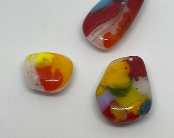 Set of Three Fused Glass Refrigerator Magnets / Multicolored / sizes vary