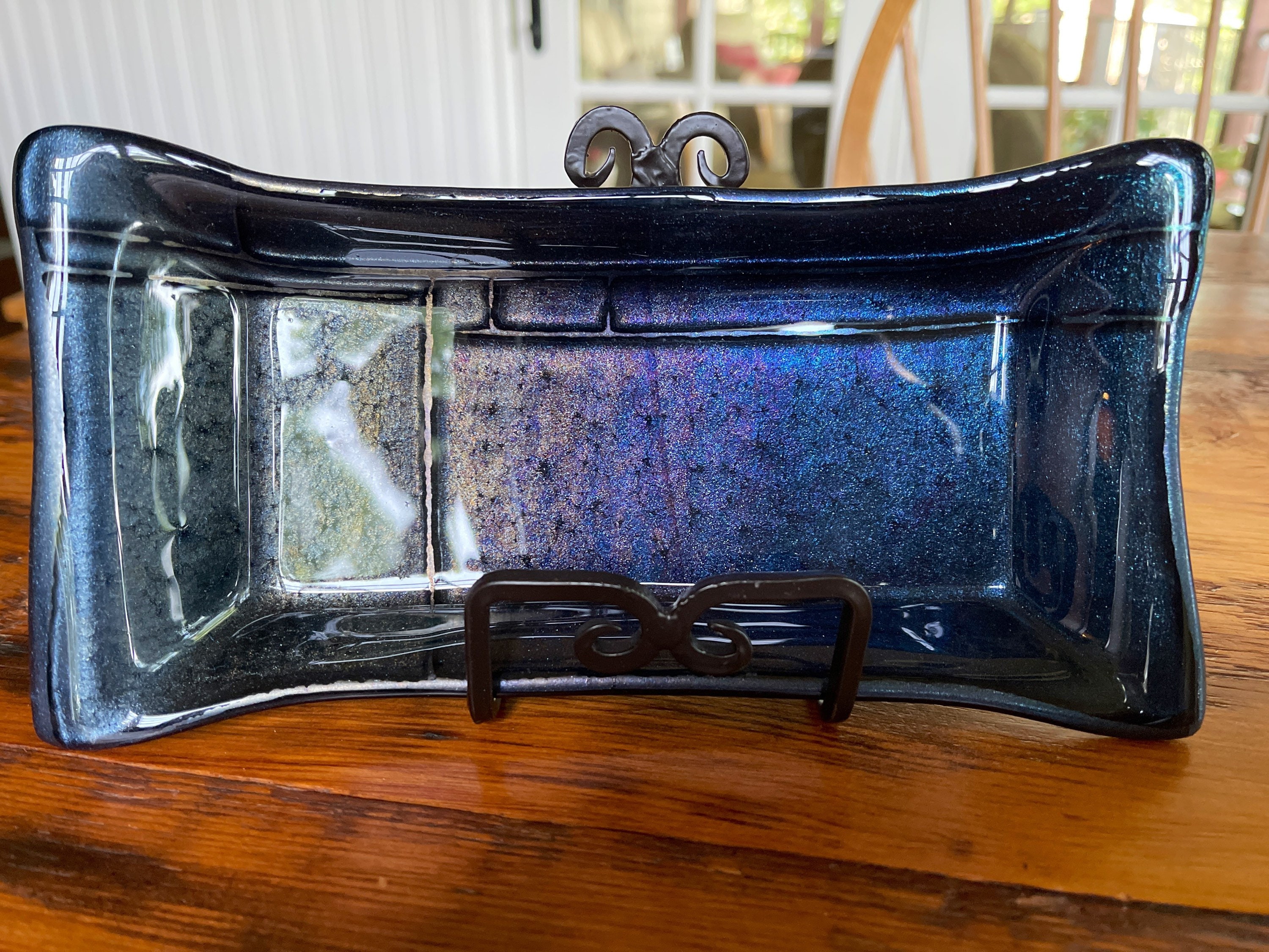 Iridescent Glass Fusion Dish Tray Art Decor Etsy
