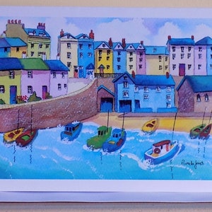 Karta Tenby Harbour, Karta z pozdrowieniami artystycznymi, Karta Pembrokeshire, Karta Walii, Rozmiar A5, pusta karta w środku, Karta urodzinowa, Duża notatka, Karta artystyczna