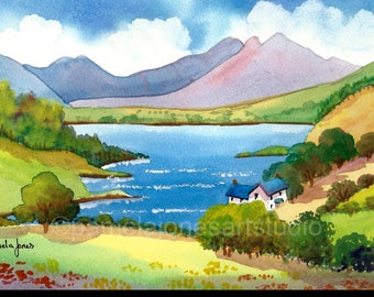Original Watercolour, Painting, Lakeside Cottage, Snowdonia, North Wales, in 4 x 11 '' Mount, Mothers Day, Gift Idea, Art and Collectibles