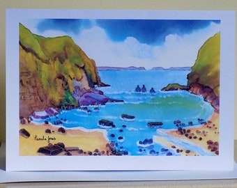 Fine Art, Greetings Card, Or Note Card, Bathers, Nolton Haven Beach, Pembrokeshire, West Wales, Size A5, Birthday Card, Blank inside
