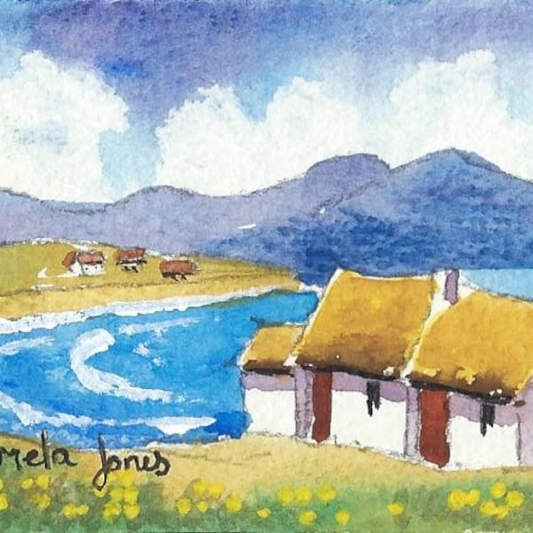ACEO Original Watercolour, Connemara Cottage, Ireland, Miniature Painting, 3.5ins x 2.5ins, Mothers Day,  Gift Idea, Art And Collectibles