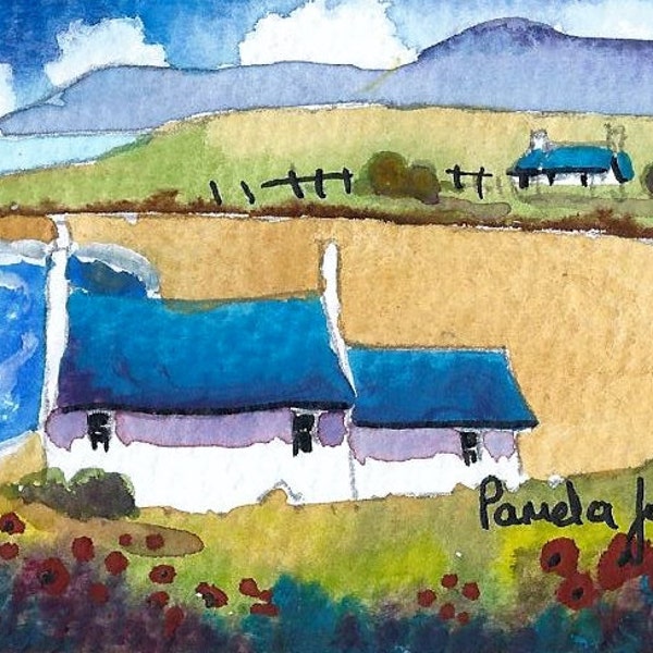 ACEO, Original Watercolour, Scottish Croft, Isle Of Skye, Miniature Painting, Gift Idea, Art and Collectibles