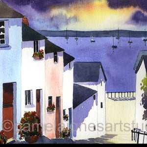 Watercolour Print, Fisherman's Cottage's, Dickslade, Mumbles, Swansea, Wales, 20 x 16 ins, Gift Idea, Art And Collectibles