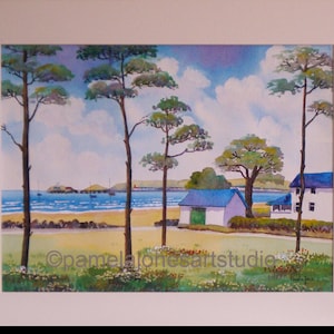 オリジナル水彩画「夕焼けの海景」 - 14 x 11インチのマウント - Etsy 日本