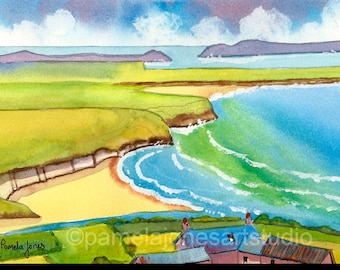 Original Watercolour, Painting, Whitesands Bay, Pembrokeshire, Wales, in 14 x 11 in Mount, Gift Idea, Art and Collectibles, Home Decor