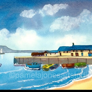 Lyme Regis Aceo, Dorset Harbour Aceo, Inglaterra Aceo, Impresión de acuarela, 3,5 x 2,5 " De mi acuarela original, Impresión de arte en miniatura