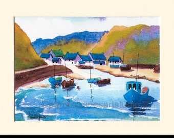 Solva hamn Pembrokeshire - Akvarelltryck: Walesisk landskapskonst, i 9x7-montering