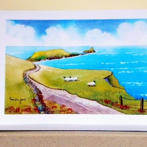 Worms Head, Rhossili Bay Watercolour Card: Gower Beach, Wales (A5) Blank inside