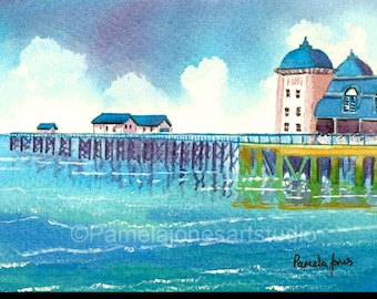 Penarth Pier, Cardiff, South Wales, Watercolour Print in 14 x 11'' Mount, Gift Idea, Art and Collectables, Home and Living, Wall Art, decor