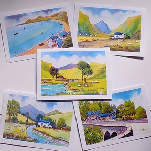 Beaux-arts, Cartes de voeux, Collection North Wales, lot de 5 de my, aquarelles originales, taille A5, intérieur vierge, oeuvre d'art et objets de collection