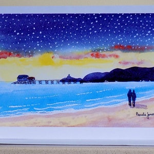 Tarjeta de felicitación de Mumbles, tarjeta de felicitación artística, Walk Under The Stars, tarjeta de Gales del Sur, tamaño A5, de My, acuarela original, interior en blanco, para cualquier ocasión