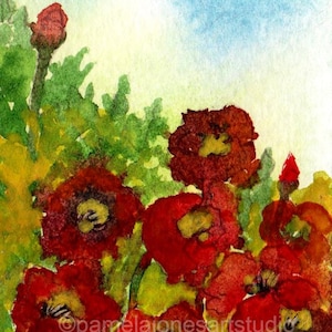 Mohnfeld Aceo, Original Aquarell Aceo, Miniatur Malerei, 3,5 x 2,5 ", Geschenkidee, Tiny Art, Dekoration, kleine Geschenkidee, Sammelkarte