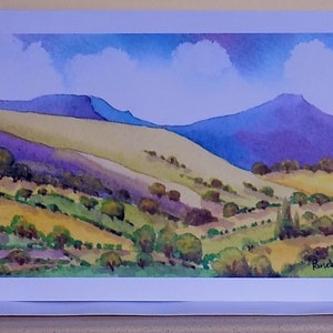 Carte d'éventail Pen Y, carte Brecon Beacons, carte Pays de Galles, carte de voeux artistique, taille A5, de my, aquarelle originale, intérieur vierge, carte d'anniversaire, oeuvre d'art
