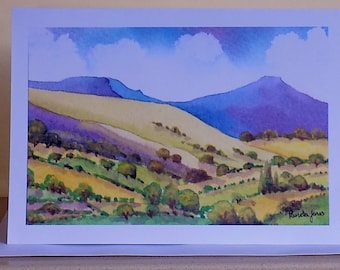 Art Greetings Card, Pen Y Fan, Brecon Beacons, Wales, Size A5, from my, original watercolour, blank inside