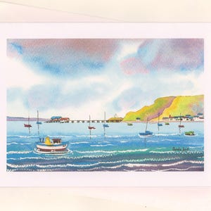 Boote, Swansea Bay, Mumbles, South Wales, Künstler Grußkarte, Größe A5, Blanko Karte, für jeden Anlass, Geburtstagskarte, Vatertagskarte, Meer