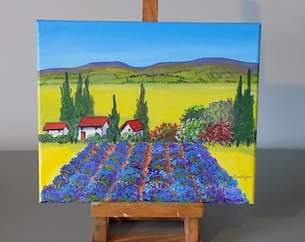 Original Lavender Field Painting: Provence Landscape Art, 30x24 cm