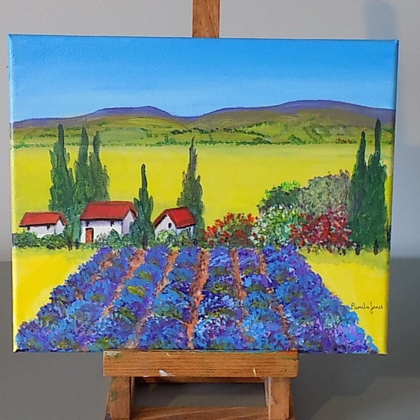 Original, Acrylic Painting, On Stretched Canvas, Lavender Field, Provence, South Of France, 30 cm x 24 cm, Gift Idea, Home Decor