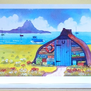 Cartão de belas artes, cartão de felicitações, cartão de abrigo para barcos, cartão da Ilha Sagrada, cartão Lindisfarne, cartão Northumberland, cartão para qualquer ocasião, cartão em branco por dentro
