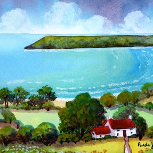 Cottage, Overlooking Oxwich Bay, Gower, South Wales, Original Watercolour, Painting, in 14 x 11 &#39;&#39; Mount, Home Decor, Wall Art, Gift idea