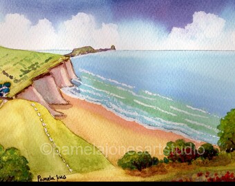 Original Watercolour, Painting, Summer&#39;s Day, Rhossili Bay, Gower, Wales, 14 x 11ins, Gift For The Home, Art And Collectibles, Home Decor