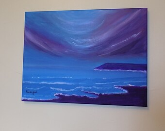 Oxwich Point, Gower, South Wales, Original, Abstract, Acrylic Painting, on stretched canvas, On 40 x 30 cm Stretched Canvas, Original Art