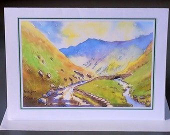 Art Greetings Card, Llanberis Pass, North Wales, Size A5, from my, original watercolour, blank inside, For Any Occasion, Birthday Card