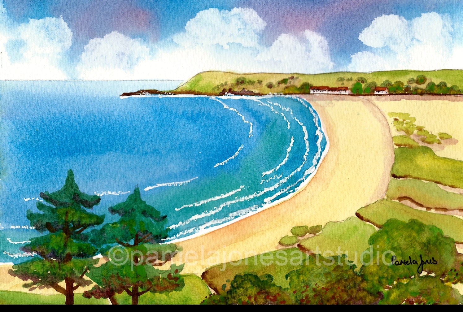 Original Watercolour Painting Port Eynon Bay From Horton - Etsy Israel