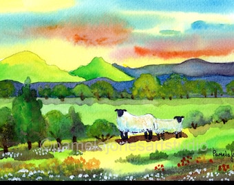 Sunset, Tryfan, Sheep, North Wales, Original Watercolour, Painting, in 14 x 11 '', Gift For The Home, Art And Collectibles, Home Decor, Art