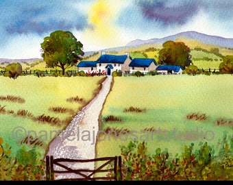 Welsh Cottage, Original Watercolour, in  14 x 11 &#39;&#39; Mount, Gift Idea, Art and Collectables, Welsh Landscape, Gift for the Home, Gift for her