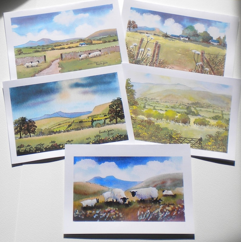 Fine Art, Greetings cards, The Brecon Beacons, Wales, set of 5 from my, Original Watercolours, Size A5, Blank inside, Art and Collectibles image 1