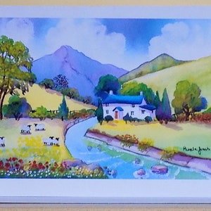 Riverside Cottage, Snowdon Karte, North Wales Karte, Kunstkarte, Grußkarte, Blanko Karte, innen blanko, Jede Anlass Karte, Geburtstagskarte, Art