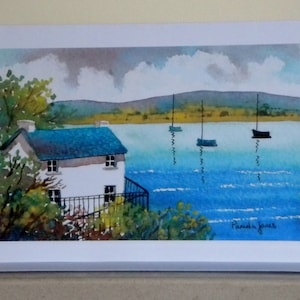 Carte Dylan Thomas, carte Boat House, carte Laugharne, carte Pays de Galles, carte de voeux artistique, intérieur vierge, pour toutes les occasions, taille a5, anniversaire, oeuvre d'art