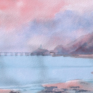 Watercolour Print, Pink Sky, Mumbles, Swansea Bay, South Wales, in 10 x 8 ins mount, Gift Idea, Art and Collectables, Home and Living