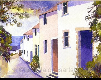 Watercolour Print, Village Lane, Mumbles, South Wales, in 14 x 11'' Mount, Gift Idea, Art and Collectables, Home and Living, Wall Art, decor