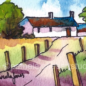 ACEO, Original Watercolour, Country Cottage, Miniature Painting, 3.5  x 2.5 &#39;&#39;,  TradingCard,  Gift Idea, Art And Collectibles, Tiny Art