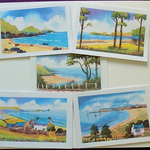 Mumbles Karten, Gower Karten, Karten aus Wale, Kunst Grußkarten, 5er Set, von mir, Original Aquarelle, Größe A5, Blanko, innen Geburtstag