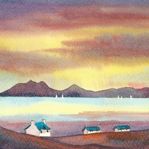 Isle Of Sky Aceo, Schottland Aceo, Miniatur Druck, Aquarell Druck, Von meinem Original Aquarell, 3,5 x 2,5 "Mini Art Schottland, Landschaft