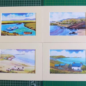 Gower Prints, Watercolour Prints, Special Offer Prints, Set of 4 Prints, in 8 x 6&#39;&#39;  mounts, Gift Idea, Wales Art Prints, Wall Art
