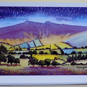Tarjeta de arte, tarjeta de felicitación, tarjeta de cielo estrellado, tarjeta de Brecon Beacons, tarjeta de Gales, paisaje galés, tarjeta para cualquier ocasión, tarjeta de cumpleaños, tarjeta en blanco