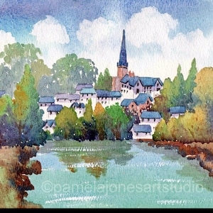 Ross On Wye, Herefordshire, Watercolour Print, in 20 x 16&#39;&#39; Mount, Gift Idea, Art And Collectibles, Home and Living, Home Decor, Landscape