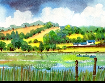 Talley Lake, Llandeilo, Carmarthenshire, Wales, Original Watercolour, Painting, in 14 x 11'' Mount, Gift Idea, Art and Collectibles, Decor