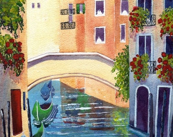 Venice, Italy, Original Watercolour, in 20 x 16'' Mount, Gift For The Home, Art and Collectables, Home Decor, Colourful Art, Fathers Day