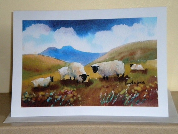 Sheep Card, Brecon Beacons Card, Wales card, Art Greeting Card, Blank inside Card, Any occasion card, size a5 Card, Birthday Card, Thank you