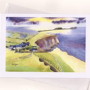 Tarjeta de la Bahía de Rhossili, Tarjeta de Gower, Gales del Sur, Tarjeta de felicitación de artista, Tamaño A5, Tarjeta en blanco, Para cualquier ocasión, Tarjeta de cumpleaños, Tarjeta para el Día del Padre