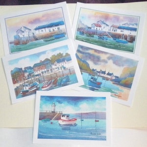 Kunst Grußkarten, oder Note Cards, 5er-Set, aus der Hafen-Sammlung, Cornwall, Solva, leer innen für Ihre eigene Nachricht, Größe A5