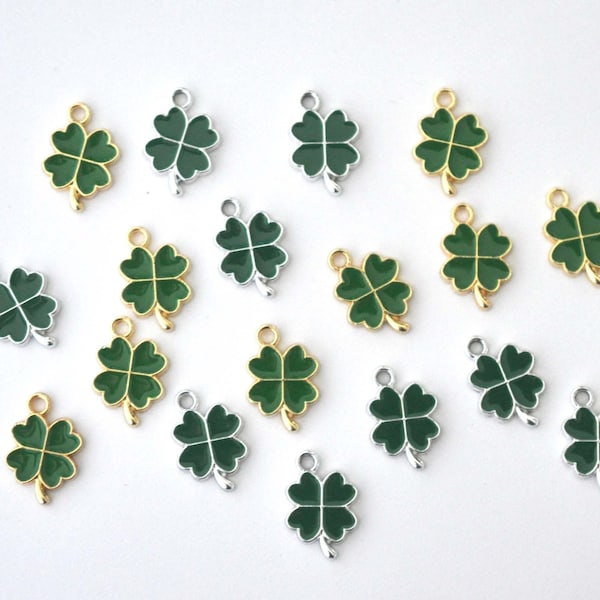 Lucky Clover Charms, Green 4 leaf clover charms, Saint Patrick's Day, St. Patricks Day, Lucky - 1 Pair (2 Pieces)