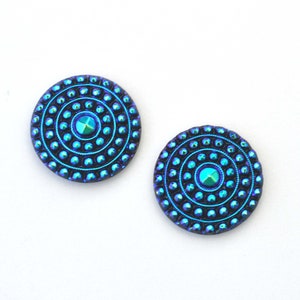 Jet Glacier Blue 22.5mm Round Vintage Bumple West German Glass Cabochon Flat Back Stone - 1 Piece