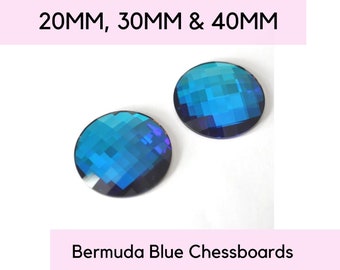 Bermuda Blue 20mm, 30mm & 40mm Flatback Chessboard Circle 2035 Barton Crystal - 1 Piece